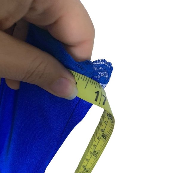 Vintage 70s Val Mode Blue Lace Full Length Spaghetti Strap Nightgown Medium - Picture 8 of 13